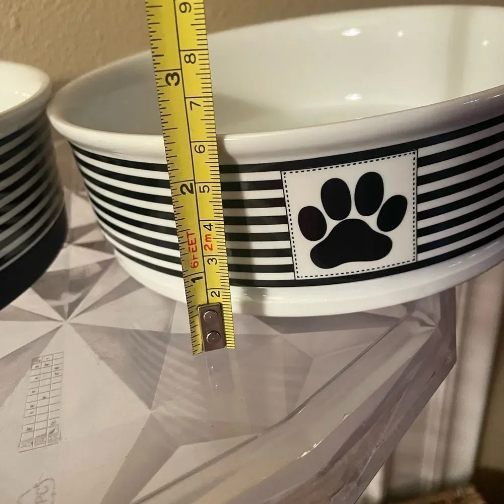 Bone Dry Classic Black and White Ceramic Sturdy Dog Bowls x 2